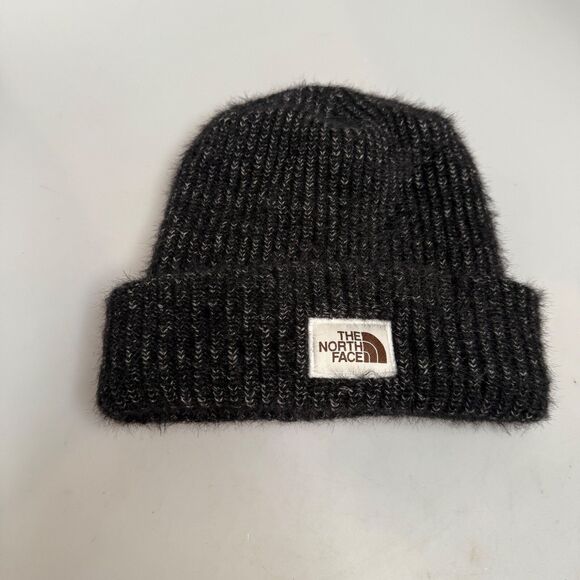 The North Face Heather Gray Wool Blend Beanie with Brown Logo and Fleece Lined- - Picture 2 of 16